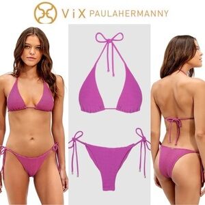 ViX Swimwear Kayla Celly Tri Bikini Set in Lotus Pink sz L
